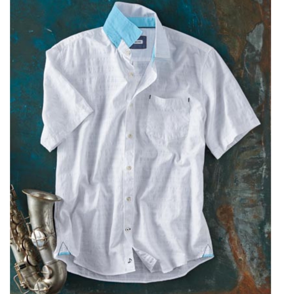 Stylish White and Blue Men's Casual Shirt